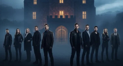 The Traitors Australia 2026 auditions promotional banner showing mysterious castle, fog, and contestants silhouettes with gold title text announcing how to apply and eligibility details.